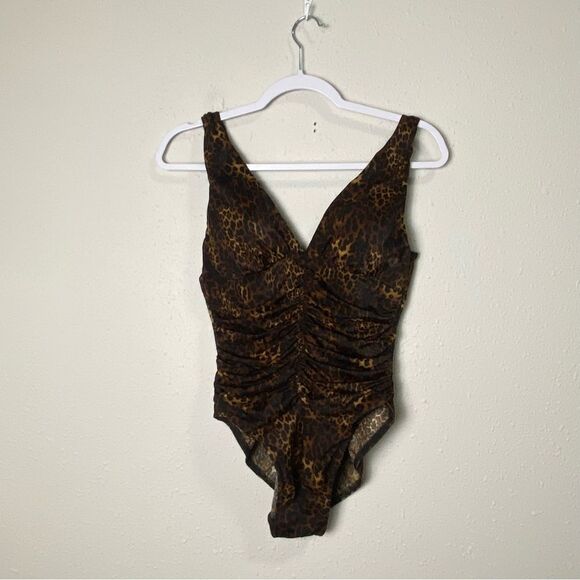 Miraclesuit One Piece Animal Print Ruched Swimsuit Women's Size 12 - Picture 6 of 14